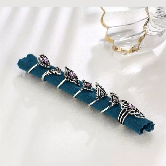 Nib 7 piece boho ring set, above knuckle silver - Picture 4 of 4